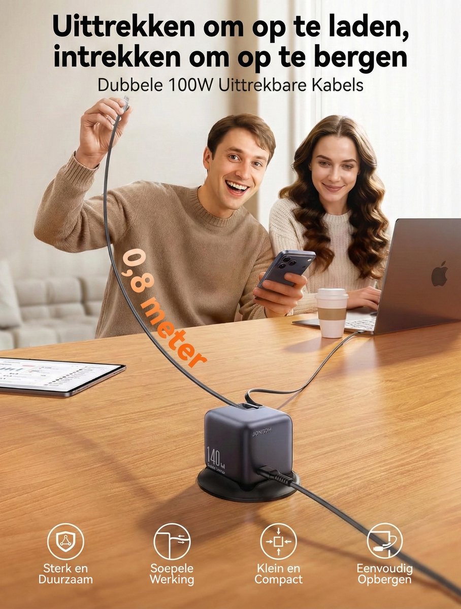 5-in-1 snellaadstation 140W met 0,8M USB-C-kabel
