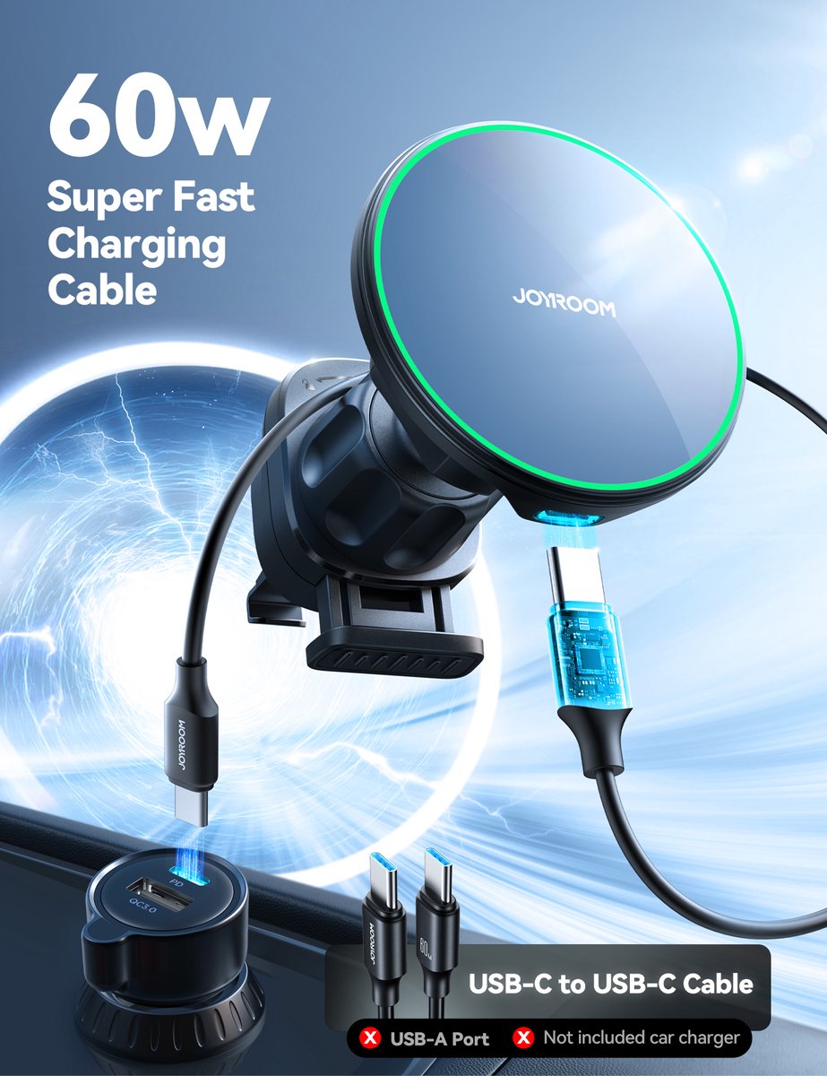 Car Phone Holder - Air vent - Magsafe - Wireless charging - With 60W Cable