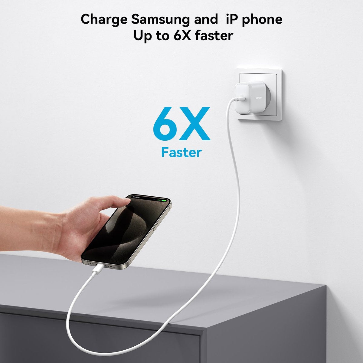 30W Oplader met 1 Meter USB C kabel - Snellader  - Wit