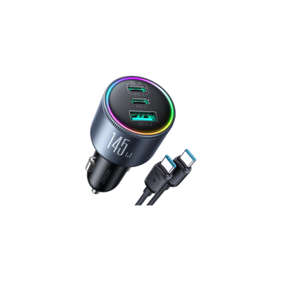 145W Car Charger with 100W USB-C Cable - Black Gray - Joyroom