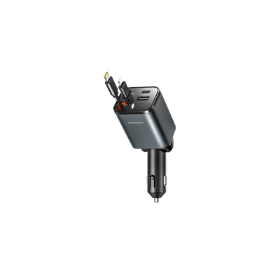 4in1 Car Charger 65W with Retractable USB C & Lightning Cable