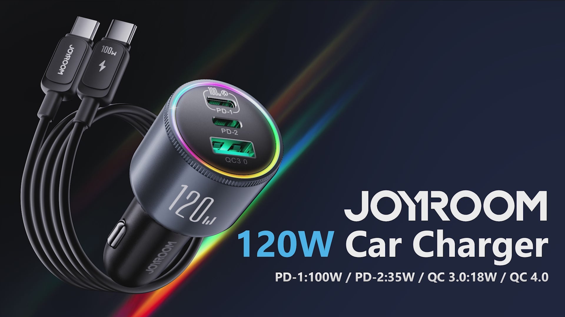 Video laden: 120W Autolader met USB C naar USB C Kabel